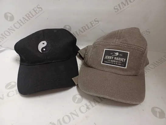 TWO CAPS INCLUDING ASOS YING YANG BASEBALL CAP AND JERRY HARVEY AUDIO - ONE SIZE