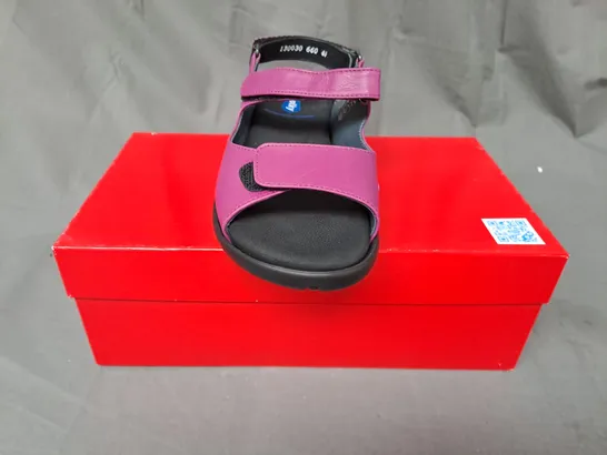 BOXED PAIR OF WOLKY OPEN TOE WEDGE SANDALS IN PURPLE EU SIZE 40