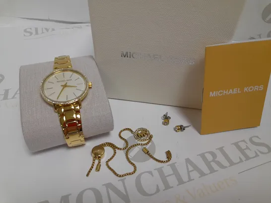 MICHAEL KORS LADIES PIPER WATCH AND JEWELLERY SET 