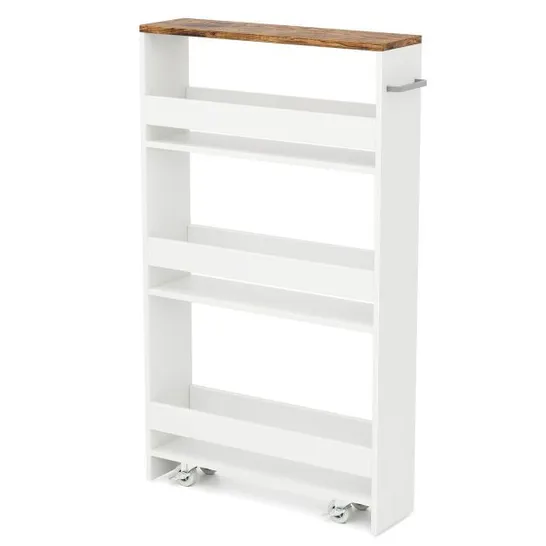 BOXED COSTWAY 4-TIER SLIM STORAGE CART WITH OPEN SHELVES AND WHEELS 