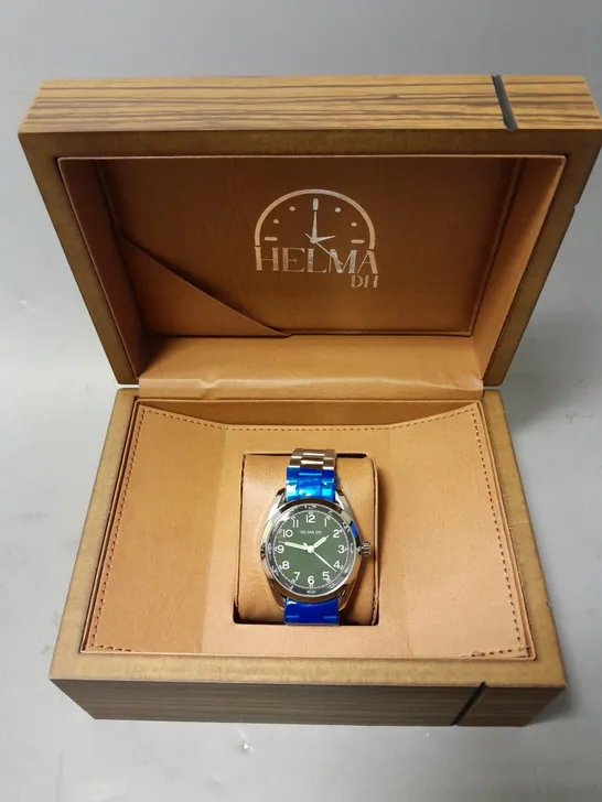 BOXED HELMA DH 3ATM WATER RESISTANT DARK GREEN FACE WATCH