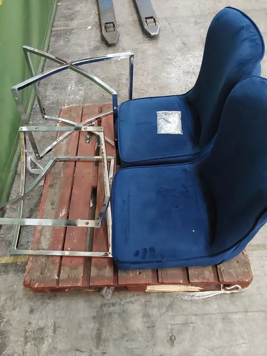 SET OF 2 ROCCO DINING CHAIRS IN ROYAL BLUE VELVET WITH CHROME LEGS