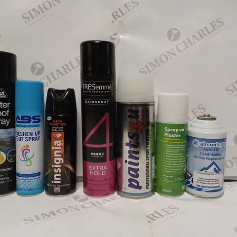 APPROXIMATELY 15 ASSORTED AEROSOL PRODUCTS TO INCLUDE OUT & ABOUT WATER PROOF SPRAY, TRESEMMÉ HAIRSPRAY, SPRAY ON PLASTER, ETC - COLLECTION ONLY