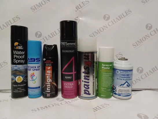 APPROXIMATELY 15 ASSORTED AEROSOL PRODUCTS TO INCLUDE OUT & ABOUT WATER PROOF SPRAY, TRESEMMÉ HAIRSPRAY, SPRAY ON PLASTER, ETC - COLLECTION ONLY