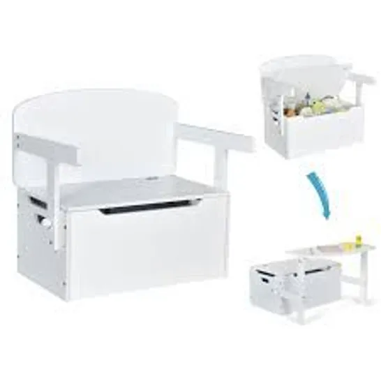 BOXED COSTWAY 3-IN-1 KIDS CONVERTIBLE ACTIVITY BENCH TOY BOX - WHITE