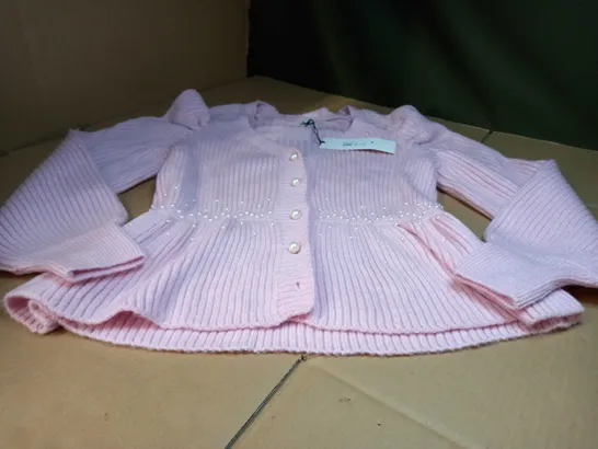 RIVER ISLAND BABY PINK/PEARL DETAILED CARDIGAN - SIZE 12