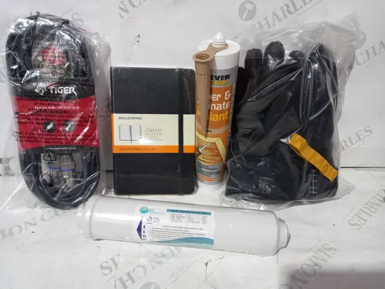 LOT OF APPROXIMATELY 10 ASSORTED HOUSEHOLD ITEMS TO INCLUDE TIMER AND LAMINATE SEALANT, MOLESKINE RULES NOTEBOOK, TIGER INSTRUMENT CABLE, ETC