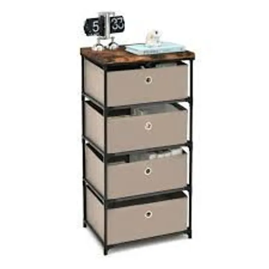 BOXED COSTWAY 4-TIER FABRIC DRESSER WITH DRAWERS AND METAL FRAME - COFFEE