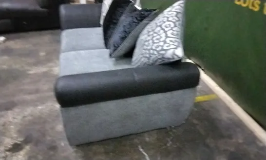 DESIGNER BLACK SUEDE EFFECT AND GREY FABRIC SOFA BED WITH CHROME FEET