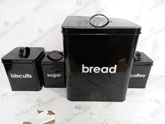 BOXED 5 PEICE METAL CANISTERS SET IN BLACK