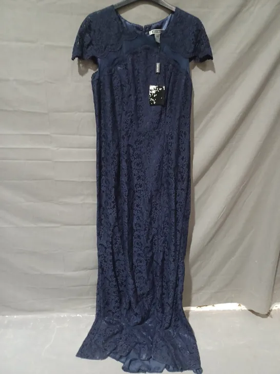 JS BOUTIQUE FLORAL LASE MAXI DRESS IN NAVY - UK 12