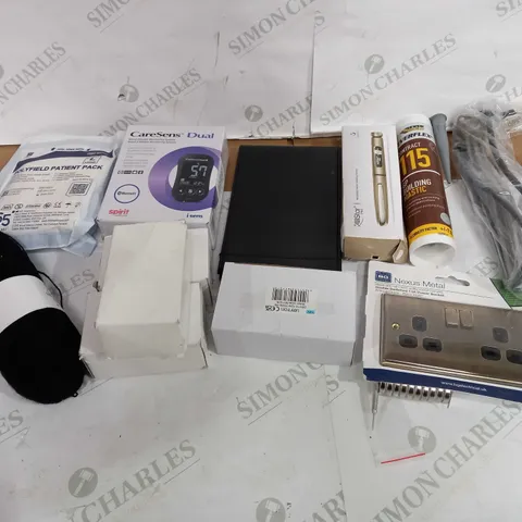 LOT OF APPROX 10 ASSORTED ITEMS TO INCLUDE BLOOD GLUCOSE SYSTEM, WALL SOCKET, SEALANT ETC