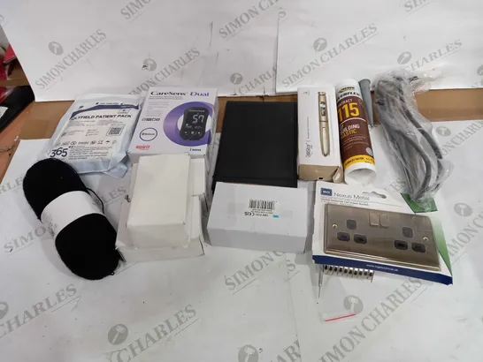 LOT OF APPROX 10 ASSORTED ITEMS TO INCLUDE BLOOD GLUCOSE SYSTEM, WALL SOCKET, SEALANT ETC