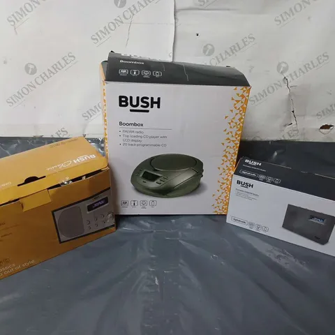 APPROXIMATELY 9 ASSORTED BOXED BUSH PRODUTCS TO INCLUDE CLASSIC DAB/FM RADIO, BUSH BOOMBOX, BUSH PORTABLE DAB/FM RADIO, ETC