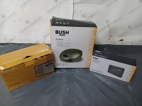 APPROXIMATELY 9 ASSORTED BOXED BUSH PRODUTCS TO INCLUDE CLASSIC DAB/FM RADIO, BUSH BOOMBOX, BUSH PORTABLE DAB/FM RADIO, ETC