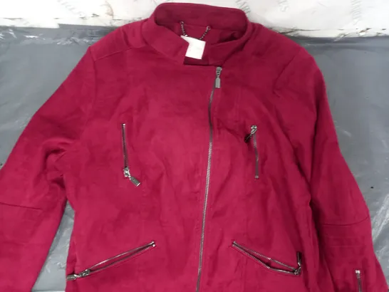 DANNII MINOGUE FAUX BIKER JACKET IN BURGUNDY SIZE 22