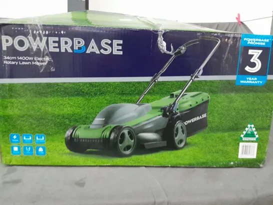 BOXED POWERBASE 34CM 1400W ELECTRIC ROTARY LAWN MOWER - COLLECTION ONLY