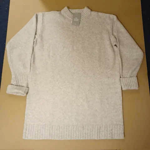 H&M KNITTED CREW NECK OVERSIZED JUMPER, BEIGE - SIZE M