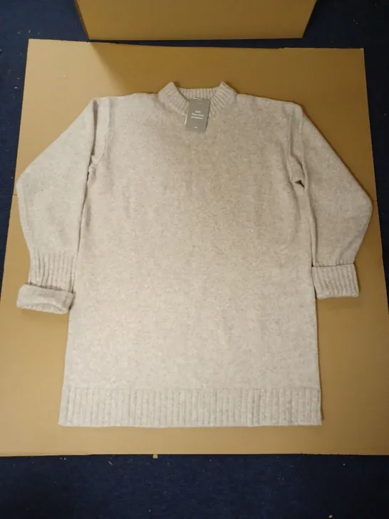 H&M KNITTED CREW NECK OVERSIZED JUMPER, BEIGE - SIZE M