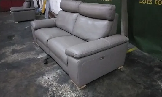 QUALITY ITALIAN DESIGNER TAUPE LEATHER POWER RECLINER 3 SEATER SOFA