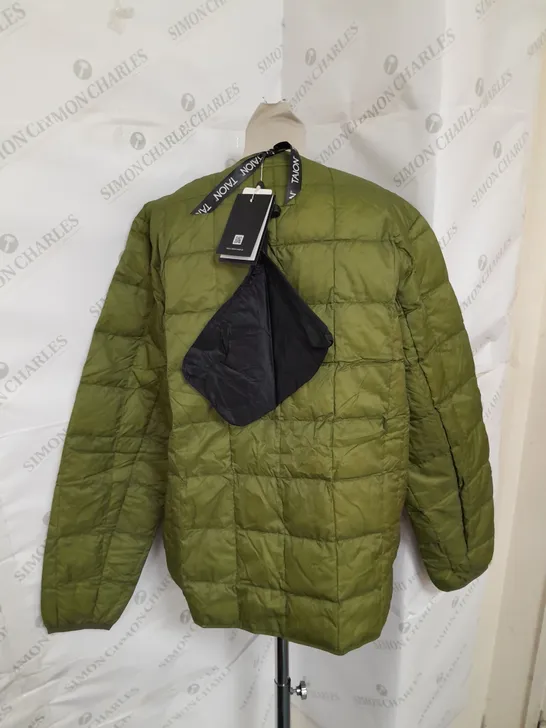 TAION/GRAMICCI INNER DOWN JACKET QUILTED BTTON UP IN OLIVE SIZE XL INCLDES BAG