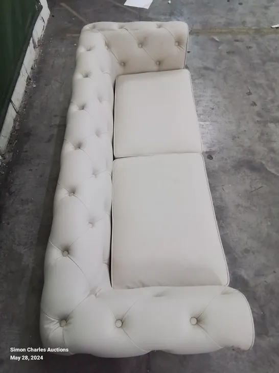 DESIGNER OAKHAM IVORY LEATHER 3 SEATER BUTTON BACK CHESTERFIELD STYLE SOFA