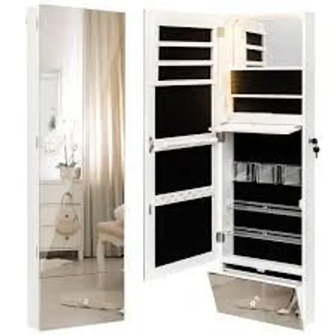 BOXED COSTWAY WALL MOUNTED JEWELRY ARMOIRE ORGANIZER WITH FULL-LENGTH FRAMELESS MIRROR