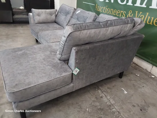 DESIGNER CHAISE SOFA GREY PLUSH FABRIC 