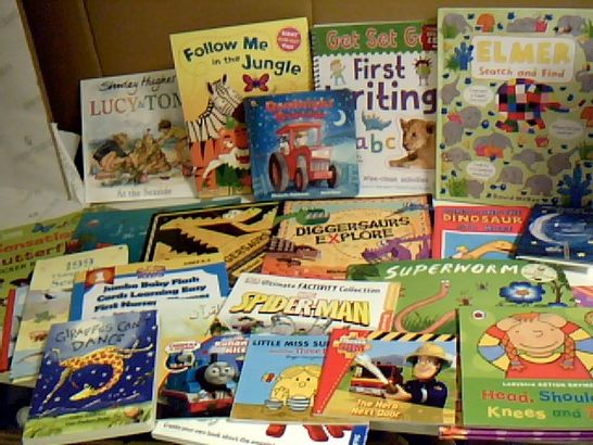 ASSORTMENT OF APPROX 26 BOOKS IDEAL FOR PRESCHOOL AGED CHILDREN, TITLES INCLUDE ELMER, JULIA DONALSONS TIDDLER AND ERIC CARLE PLEASE PLEASE GET THE MOON FOR ME 