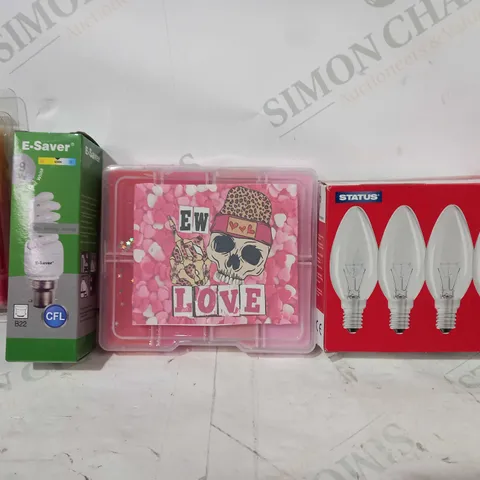 LOT OF APPROXIMATELY 10 ASSORTED HOUSEHOLD ITEMS TO INCLUDE STRATUS TRADITIONAL HEAVY DUTY CANDLE BULBS, EW LOVE SO GLOW SCENTS, E-SAVER COOL WHITE B22 BULB, ETC