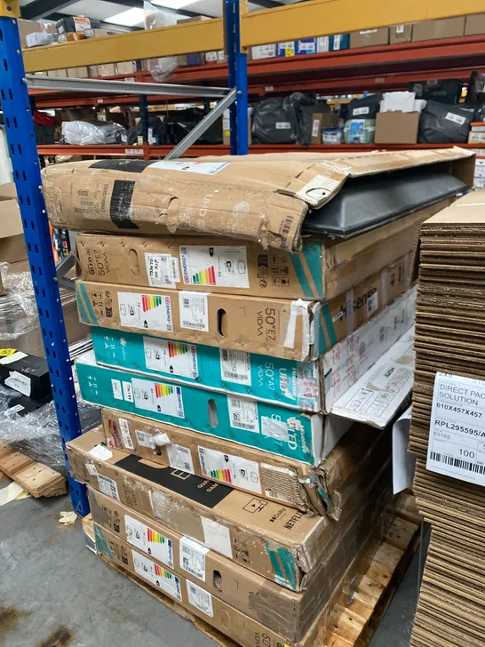 PALLET OF 9 ASSORTED FAULTY/DAMAGED TELEVISIONS TO INCLUDE: HISENSE 55”, HISENSE 50” ETC