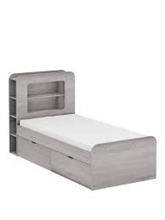 BOXED ASPEN KIDS STORAGE BED FRAME - GREY OAK (2 OF 2 BOXES)