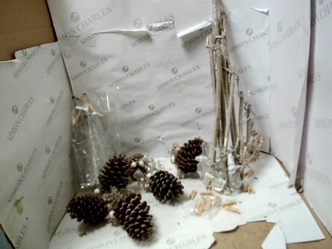 LOT OF 3 ITEMS TO INCLUDE GISELA GRAHAM SILVER FAIRY CHRISTMAS TREE TOPPER, PRE-LIT WALL HANGING CHRISTMAS TREE – 75 CM AND SET OF 6 PINECONES TREE DECORATIONS RRP &pound;65.00