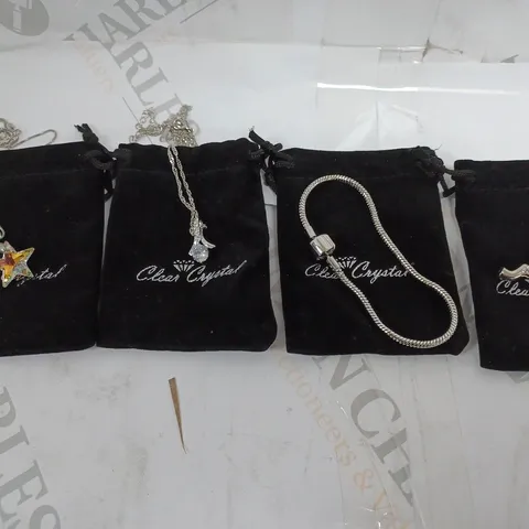 4 X BAGGED CLEAR CRYSTAL JEWELLERY PRODUCTS IN VARIOUS DESIGNS