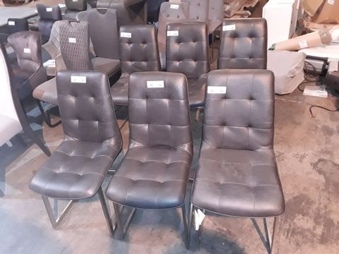 SET OF SIX DESIGNER CHARCOAL FAUX LEATHER UPHOLSTERED DINING CHAIRS