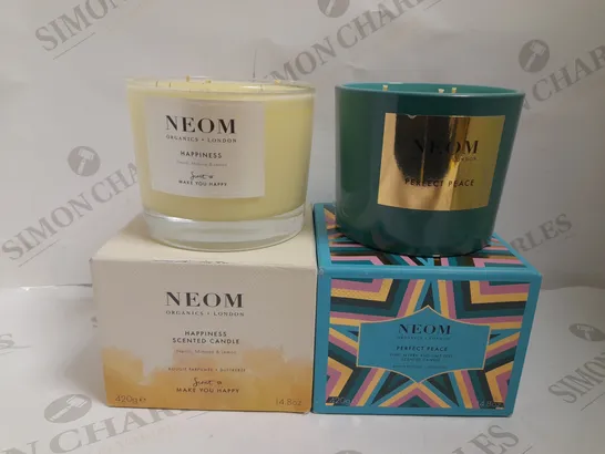 TWO NEOM SCENTED CANDLES TO INCLUDE PERFECT PEACE AND HAPPINESS