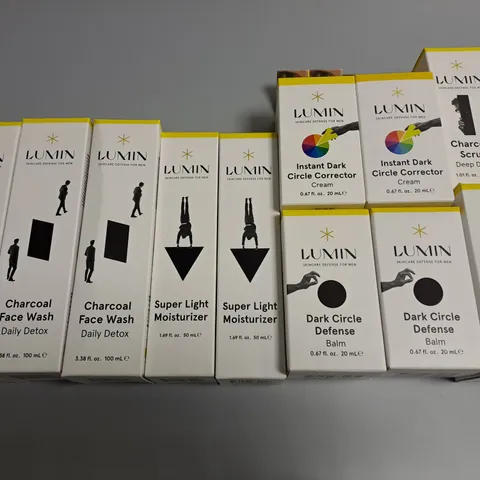 LOT OF 11 ASSORTED LUMIN HEALTH AND BEAUTY ITEMS TO INCLUDE MOISTURIZER, DARK CIRCLE DEFENCE AND FACE WASH