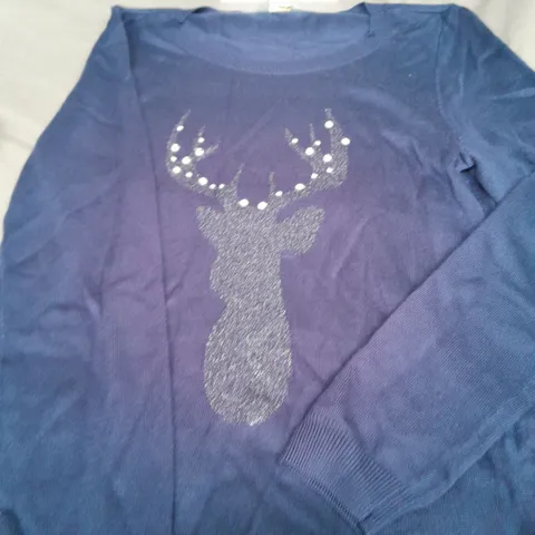 RUTH LANGSFORD LADIES BLUE SEQUINED CHRISTMAS JUMPER SIZE M