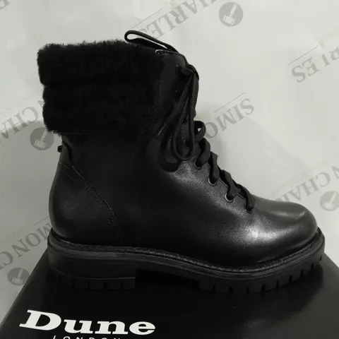 BOXED PAIR OF DUNE LACE UP BOOTS IN BLACK - SIZE 6