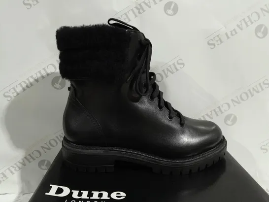 BOXED PAIR OF DUNE LACE UP BOOTS IN BLACK - SIZE 6