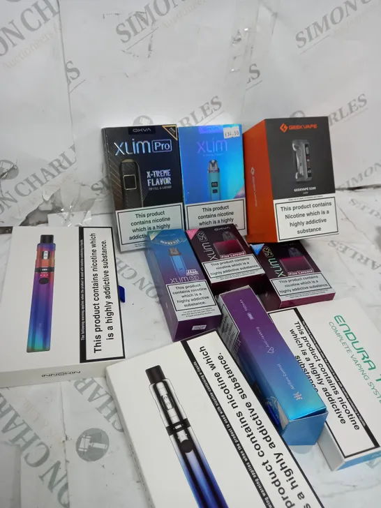 BOX OF APPROXIMATELY 10 ASSORTED E-CIG PRODUCTS TO INCLUDE ASPIRE, OXVA, ENDURA ETC