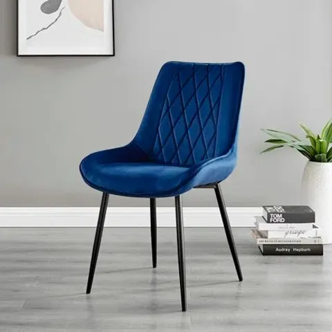 BOXED PAIR VELVET MODERN DINING CHAIRS IN BLUE (SET OF 2 IN 1 BOX)