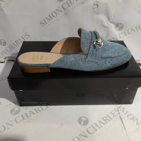 BOXED PAIR OF DUNE LONDON LOAFERS IN BLUE DENIM UK SIZE 6