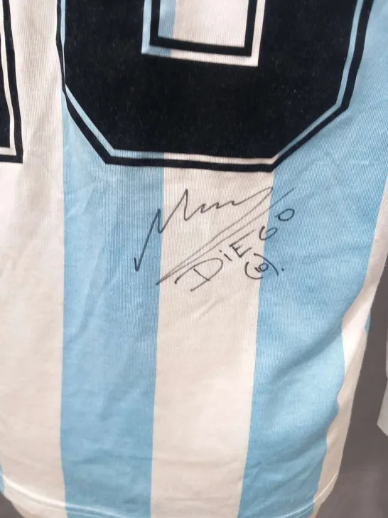 1994 ARGENTINA ADIDAS HOME FOOTBALL JERSEY NUMBERED 10 SIGNED BY DIEGO ARMANDO MARADONA WITH CERTIFICATE OF AUTHENTICITY