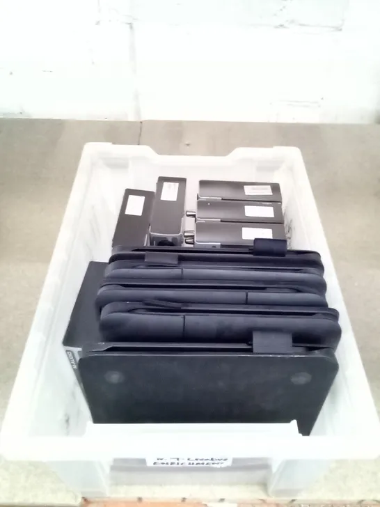 BOX OF AUDIO RECORDERS AND TABLET KEYBOARD CASES 