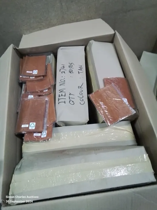 BOX CONTAINING APPROXIMATELY 1000 PASSPORT CASES/COVER IN TAN LEATHER