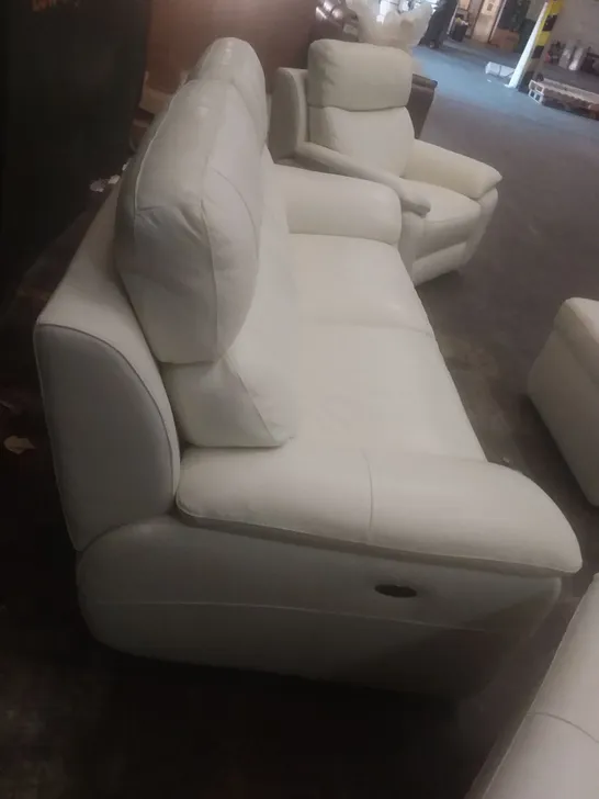 DESIGNER ITALIAN MADE PATIZIO WHITE LEATHER ELECTRIC RECLINING THREE SEATER SOFA, TWO ELECTRIC RECLINING ARMCHAIRS AND PANDORA FOOTSTOOL