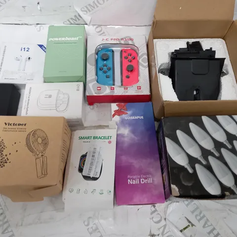 LOT OF 10 ASSORTED HOUSEHOLD ITEMS TO INCLUDE LED LIGHT BULBS, WIRELESS EARBUDS AND UNOFFICIAL SWITCH CONTROLLERS