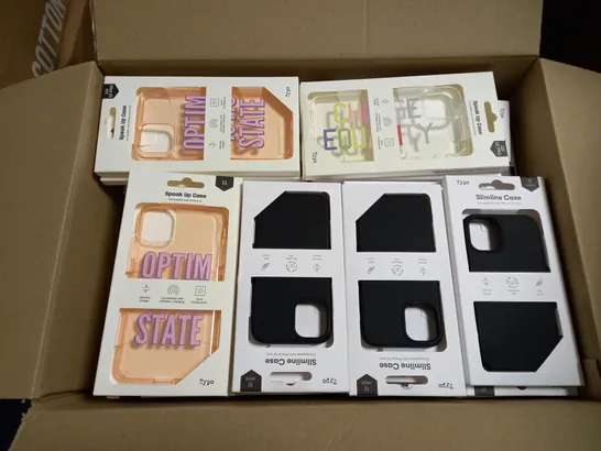 BOX OF APPROXIMATELY 50 TYPO PHONES CASES ('SLIMLINE CASE' & 'SPEAK UP CASE') FOR IPHONE 11, 12 MINI, 12/12PRO IN VARYING COLOURS