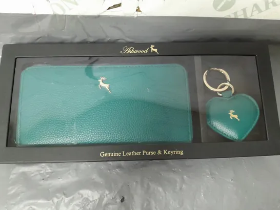 ASHWOOD GENUINE LEATHER PURSE AND KEYRING SET GREEN